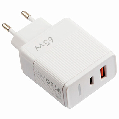Зарядное устройство быстрое сетевое (220 В) USB QC3.0+Type-C PD 65 Вт, 3 А, RED LINE, УТ000033860, 513967