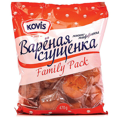 Кекс KOVIS "Мини-маффины" с кремом вареная сгущенка, 470 г, пакет, 6241, 622629