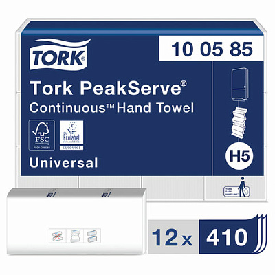 Полотенца бумажные 410 шт., TORK (Система H5) PeakServe, Universal, КОМПЛЕКТ 12 шт., 22,5x20 см, W, 100585, 129996
