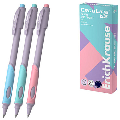 Ручка шариковая с грипом ERICH KRAUSE "ErgoLine Kids Pastel", СИНЯЯ, корпус ассорти, 0,25 мм, 62037, 144571