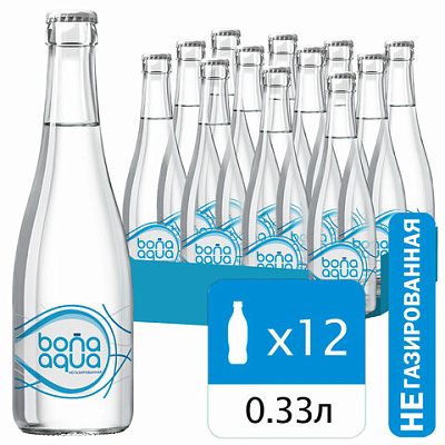 Вода негазированная питьевая BONA AQUA 0,33 л, стеклянная бутылка, 2418801, 622780