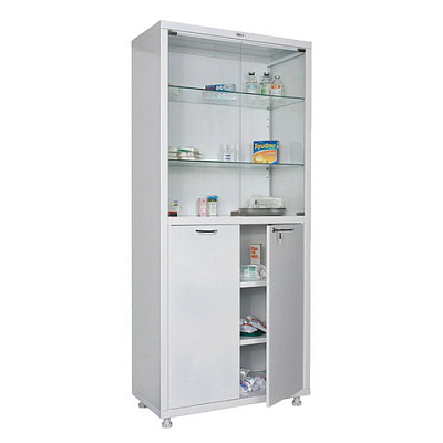 Шкаф медицинский 2-створчатый HILFE "МД 2 1780/SG" 1850х800х400 мм, стекло, белый, S26199205509, 291323