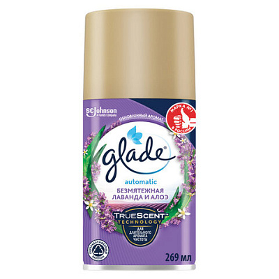 Сменный баллон 269 мл, GLADE "Безмятежная лаванда и алоэ" для автоматических освежителей, 864986, 701788