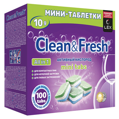 Таблетки для посудомоечных машин 100 шт., CLEAN&FRESH All IN 1 MINI TABS, Cd13100m, 609701