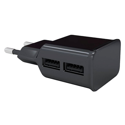 Зарядное устройство сетевое (220 В) RED LINE NT-2A, 2 порта USB, выходной ток 2,1 А, черное, УТ000009404, 453427