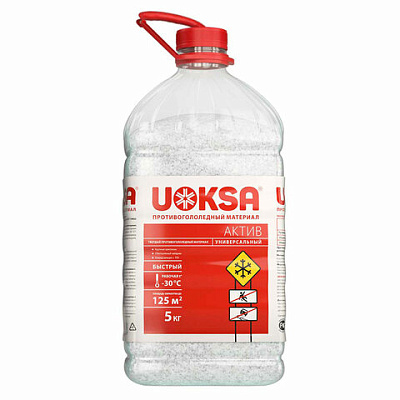 Реагент противогололёдный 5 кг, UOKSA "Актив", до -30 °C, хлорид кальция + минеральная соль, ПЭТ, 700195