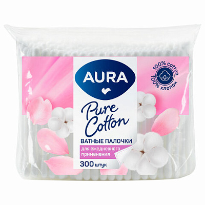 Ватные палочки КОМПЛЕКТ 300 шт., AURA, пакет, ш/к 11160, 13139, 117607