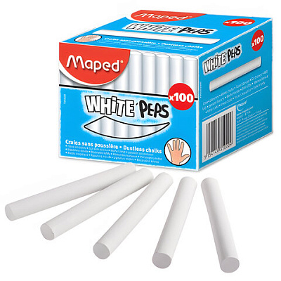 Мел белый MAPED (Франция) "White'Peps", АНТИПЫЛЬ, НАБОР 100 шт., круглый, 935020, 223144