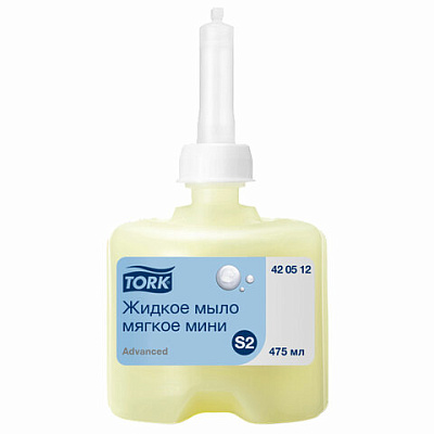 Картридж с жидким мылом одноразовый TORK (Система S2) Advanced, 0,475 л, мягкое, 420512, 608893